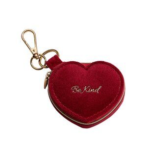 Tigerstars Red BE KIND Embroidered Heart Shaped Travel Jewelry Case Keychain Bag